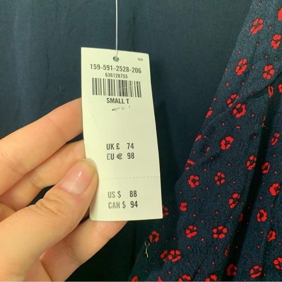 [Abercrombie & Fitch] Women's Navy Blue & Red Ditsy Floral Print Jumpsuit - Picture 9 of 11